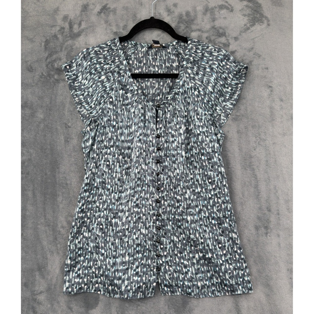 Banana Republic Top Womens Size L Silk Abstract Button Front Feminine Office